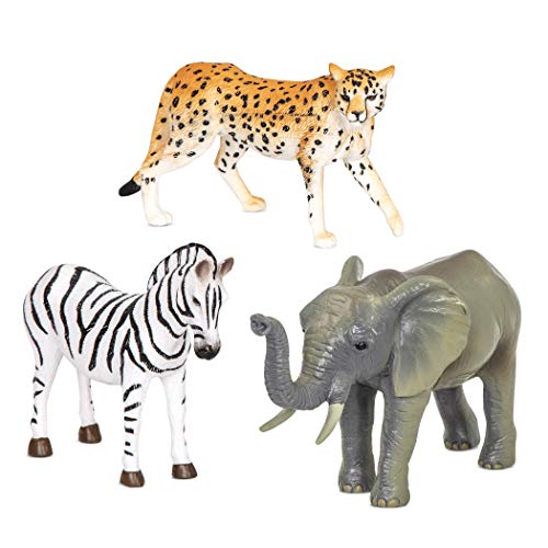 Terra 3 Savannentiere Figuren – Zebra, Elefant, Gepard – Realistische Tierfiguren Set, Kinder Spielzeug für Mädchen und Jungen ab 3 Jahre von Terra by Battat