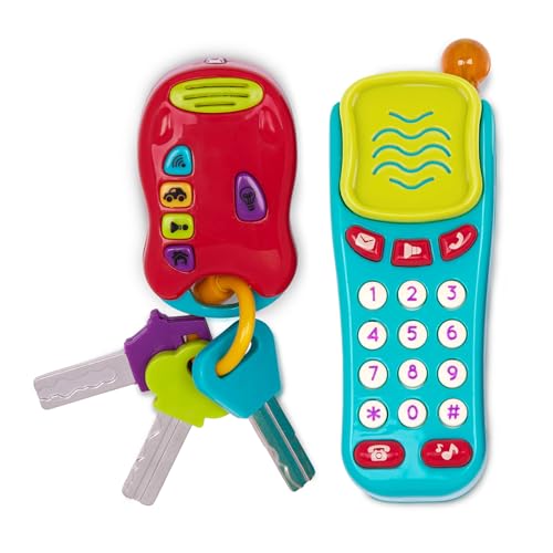 Battat – Sensorik Spielzeug – Baby Spielzeug Schlüssel und Handy – Spielzeugtelefon und Schlüsselbund Autoschlüssel – mit Lichtern und Geräuschen – für Kinder ab 18 Monaten – Handy und Schlüssel von Battat