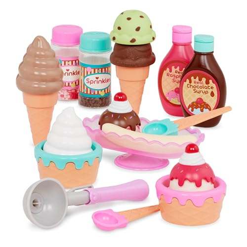 PLAY Circle – Sweet Treats Eisdiele – Eiscreme Spielzeug mit Eiskugeln, Eisbecher, Waffeln, Soße, Streusel, Eisportionierer für Kinder ab 3 Jahren (21 Teile) von Battat