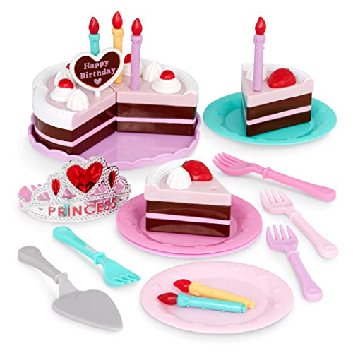 Play Circle von Battat – Prinzessinnen Geburtstagstorte Spielzeug – Geburtstagskuchen mit Kerzen, Geschirr und Prinzessinnenkrone für Kinder ab 3 Jahren (24 Teile) von Battat