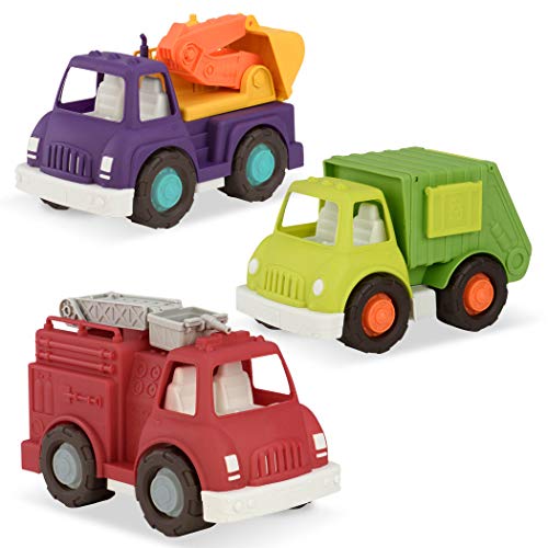 Wonder Wheels 3 Große LKWs Feuerwehrauto, Bagger, Müllauto – Kinder Spielzeug Outdoor Sandkasten Sandspielzeug – Fahrzeuge für Mädchen Jungen ab 1 Jahr von Battat