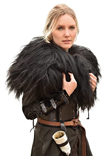 Battle-Merchant | Gemütliches Mittelalter Fell | Wikinger Lammfell echt Naturfell Tierfell Verkleidung Schulterfell | für Damen und Herren (S/M - L/XL) (Schwarz, L/XL) von Battle-Merchant