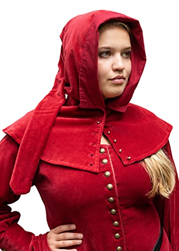 Battle-Merchant Mittelalter Gugel aus Samt für Damen | Mirella Kopfbedeckung Kapuze Haube Rostkäppchen Kostüm Baumwolle (Rot) von Battle-Merchant