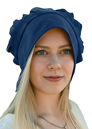 Battle-Merchant Mittelalter Haube mit gelegten Falten für Damen - Damenhaube - Mittelalterhaube - Kopfbedeckung (Blau) von Battle-Merchant