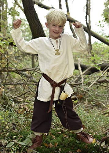 Battle-Merchant Mittelalter Kinder Tunika Arn - Unisex - Baumwolle - Mittelalterkleidung - Wikinger - Pirat- Ritter - Kostüm - Karneval - Fasching - LARP, Natur, Gr. 146 von Battle-Merchant