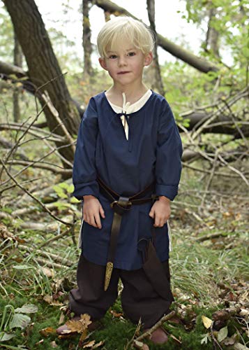 Battle-Merchant Mittelalter Kinder Tunika Arn - Unisex - Baumwolle - Mittelalterkleidung - Wikinger - Pirat- Ritter - Kostüm - Karneval - Fasching - LARP, blau, Gr. 110 von Battle-Merchant