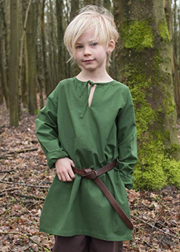 Battle-Merchant Mittelalter Kinder Tunika Arn - Unisex - Baumwolle- Mittelalterkleidung - Wikinger - Pirat- Ritter - Kostüm - Karneval - Fasching - LARP, grün, Gr. 110 von Battle-Merchant