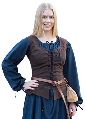 Battle-Merchant Mittelalter Korsage Tilda | Trachtenweste mit breiten Trägern aus Baumwolle | Spätmittelalter LARP Gewandung als Kostüm oder Tracht | Schwarz oder Braun Größen S-XXL (Braun, M) von Battle-Merchant