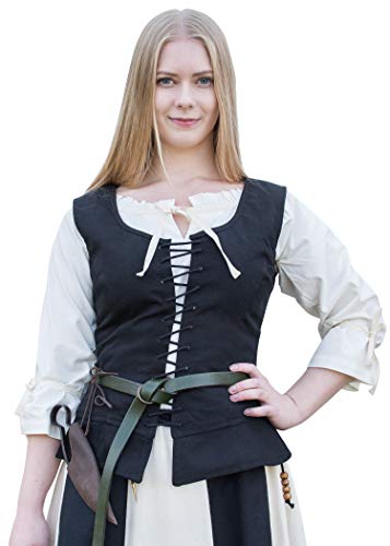 Battle-Merchant Mittelalter Korsage Tilda | Trachtenweste mit breiten Trägern aus Baumwolle | Spätmittelalter LARP Gewandung als Kostüm oder Tracht | Schwarz oder Braun Größen S-XXL (Schwarz, XXL) von Battle-Merchant