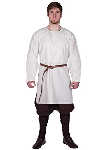 Battle-Merchant Mittelalter Wikinger Tunika Herren | Viborg Rekonstruktion Langarm Kostüm Karneval (Natur, M) von Battle-Merchant