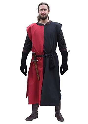 Battle-Merchant Waffenrock Wappenrock Eckhart einfarbig/schachbrett S-XXL div Farben Ritter Mittelalter Kostüm (S/M/L, Schwarz/Rot) von Battle-Merchant