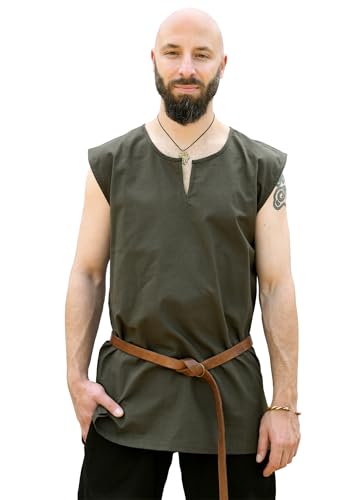 Battle-Merchant – ärmelloses Mittelalterhemd Clement für Herren – Wikinger, Pirat, Mittelalter, LARP (XL, Olivgrün) von Battle-Merchant