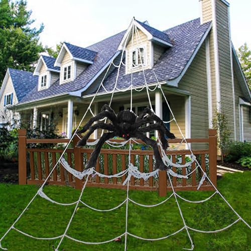 Battnot Halloween Deko Outdoor Riesen Spinne Schwarze, Weiche, Haarige, Gruselige Dekoration für Outdoor-Hof-Party - Realistische Große Spinnen Requisiten für Outdoor Statuen Karneval Narrentag von Battnot