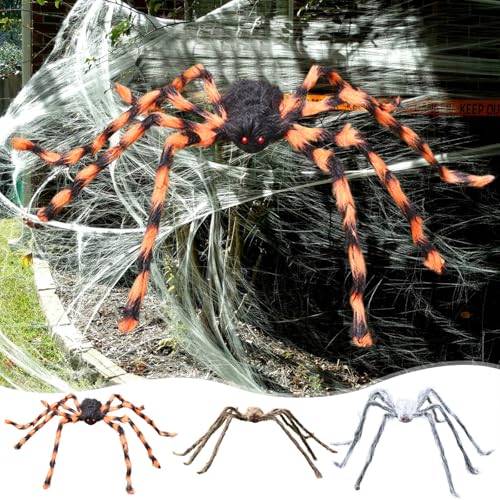 Battnot Halloween Spinne Deko Garten Gruselig, Dekoration Aussen Spinnen, Spinne Halloween Groß 120cm, Party Outdoor Hängend, Karneval Plüsch Riesenspinne für Outdoor Statuen Karneval von Battnot