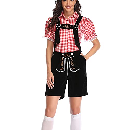 Battnot Oktoberfest Damen Outfit Jumpsuit +Dirndlbluse Oktoberfest Bayerisches Oktoberfest Kostüm Set für Halloween Dress Up Party, Fasching, Bierfest Cosplay Kostüm Carnival Kleidung von Battnot