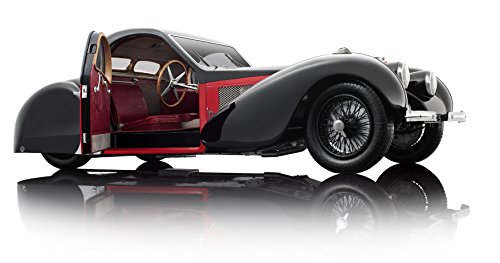 Bauer Exclusive Bugatti Type 57SC Atalante 1937: Originalgetreues, Hochwertiges Modellauto 1: 12 in limitierter Auflage, mit Türen und Motorhaube zum Öffnen, Fertigmodell, schwarz-rot (7828-Z75) von Bauer Spielwaren