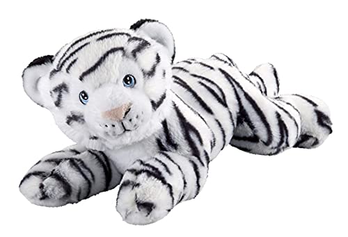 Bauer Spielwaren I Like My Planet - Tiger weiß: Kuscheltier aus softem Plüsch, hergestellt aus recycelten PET-Flaschen, 100% recycelt, liegend, 33 cm, weiß-schwarz (12934) von Bauer Spielwaren