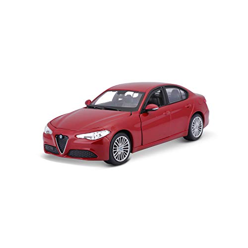 Bburago Alfa Romeo Giulia: Modellauto im Maßstab 1:24, Türen und Motorhaube zum Öffnen, 19 cm, matt rot (18-21080R) von Bauer Spielwaren