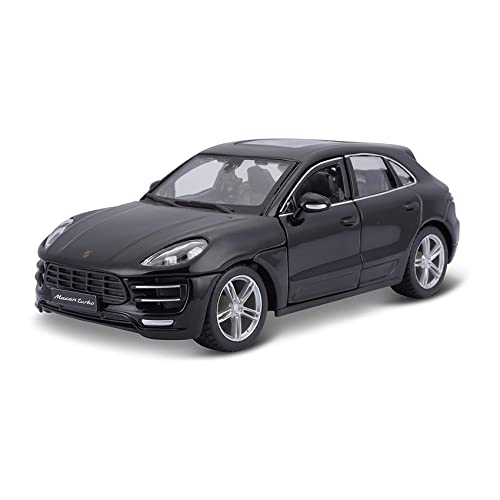 Bauer Spielwaren Bburago Porsche Macan: Modellauto im Maßstab 1:24, Türen und Motorhaube zum Öffnen, lenkbar, 19 cm, schwarz (18-21077) von Bauer Spielwaren