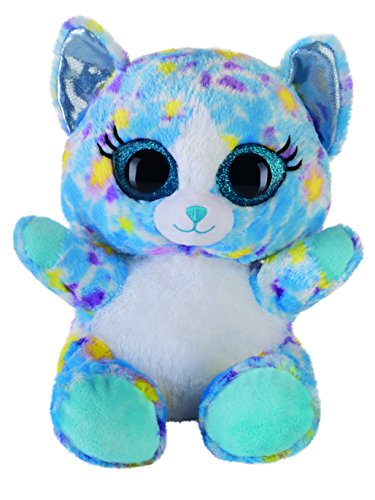 Bauer Spielwaren "Blickfänger Glitter" Lashy Katze Plüschtier: Kuscheltier mit Glitzer-Katzen-Augen, ideal auch als Smartphone-Halter, 20 cm, blau-bunt (14245) von Bauer Spielwaren