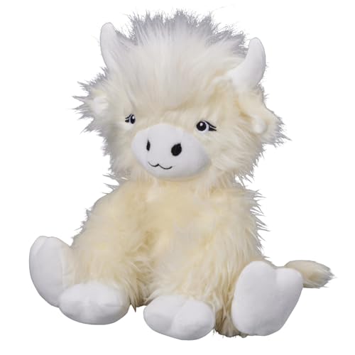 Bauer Spielwaren Hochlandkuh: Kuscheltier mit wuscheligem, cremefarbenen Fell, sitzend, 25cm, Creme (12005) von Bauer Spielwaren