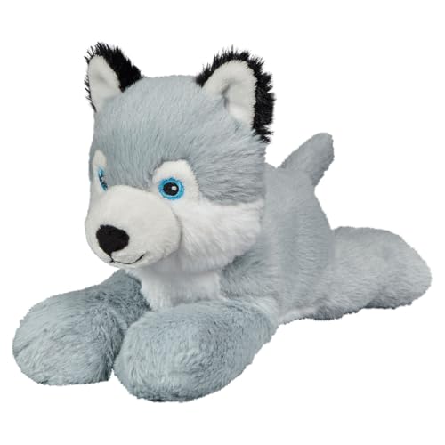 Bauer Spielwaren I Like My Planet - Husky: Kuscheltier aus softem Plüsch, hergestellt aus recycelten PET-Flaschen, 100% recycelt, liegend, 23 cm, grau-weiß (12805) von Bauer Spielwaren