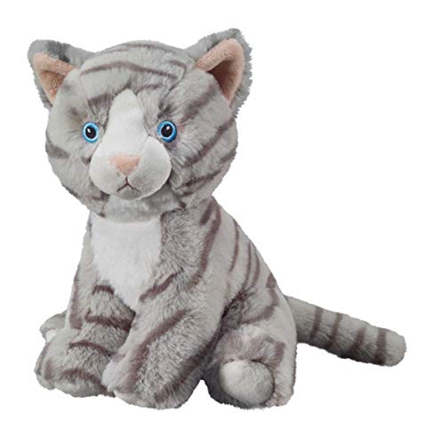 Bauer Spielwaren I Like My Planet - Katze getigert: Kuscheltier aus softem Plüsch, hergestellt aus recycelten PET-Flaschen, 100 % recycelt, sitzend, 20 cm, grau (12931) von Bauer Spielwaren
