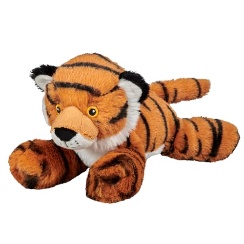 Bauer Spielwaren I Like My Planet - Tiger: Kuscheltier aus softem Plüsch, hergestellt aus recycelten PET-Flaschen, 100% recycelt, liegend, 23 cm, schwarz-braun (12963) von Bauer Spielwaren