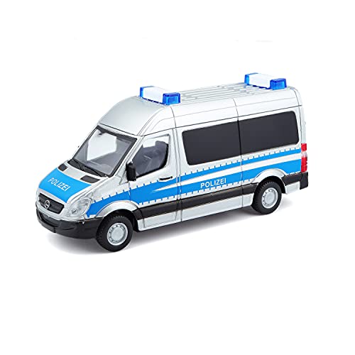 Bauer Spielwaren Mercedes Sprinter Polizei: Einsatzfahrzeug im Maßstab 1:50, ab 3 Jahren, ca. 11,5 cm, Silber-blau (18-32006P) von Bauer Spielwaren