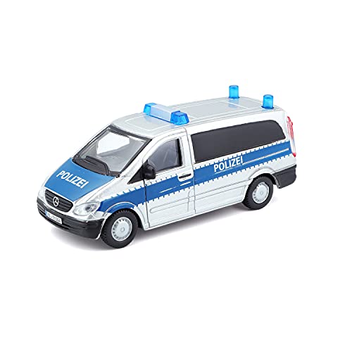 Bburago Mercedes Vito Polizei: Einsatzfahrzeug im Maßstab 1:50, ab 3 Jahren, ca. 11 cm, Silber-blau (18-32007P) von Bauer Spielwaren