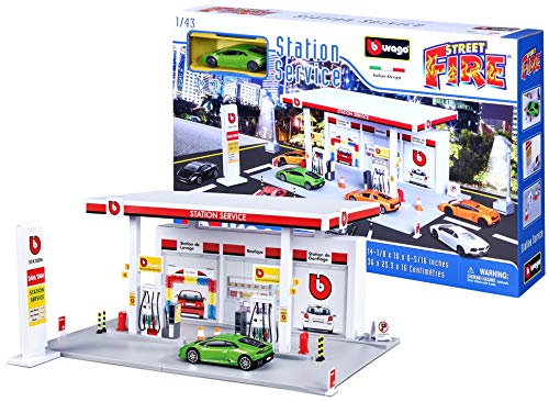 Bburago StreetFire Tankstelle: Spieleset inkl. Spielzeugauto, StreetFire, grau (18-30404) von Bauer Spielwaren
