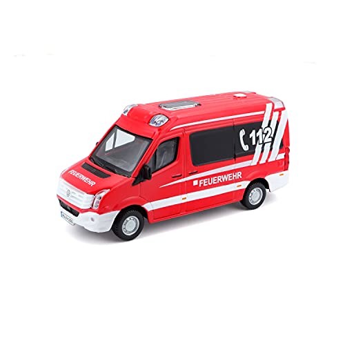 Bburago VW Crafter Feuerwehr: Einsatzfahrzeug im Maßstab 1:50, ab 3 Jahren, ca. 12,5 cm, rot (18-32011F) von Bauer Spielwaren