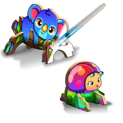 Create N Colour - Meine Tierwelt Koala & Marienkäfer: 3D Holzmodelle zum Gestalten mit Wasser, inkl. Wassermalstift, 2er Pack (201020) von Bauer Spielwaren