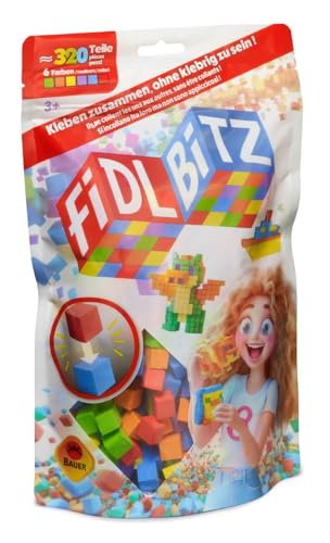 „Fidl Bitz - Bag of Bitz: Spielset mit ca. 320 bunten Schaumstoffwürfeln zum Bauen und Konstruieren, kleben ohne zu kleben, Schwimmen im Wasser, blau/grün/rot/lila/gelb/orange (21101) von Bauer Spielwaren