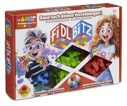 „Fidl Bitz - Deluxe Set: Spielset mit ca. 640 bunten Schaumstoffwürfeln zum Bauen und Konstruieren, kleben ohne zu kleben, Schwimmen im Wasser, blau/grün/gelb/orange/lila/rot (21102) von Bauer Spielwaren