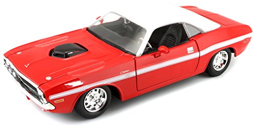 Maisto Dodge Challenger R/T Coupé '70: Originalgetreues Modellauto 1:24, Türen und Motorhaube zum Öffnen, Fertigmodell, 20 cm, rot (531263) von Bauer Spielwaren