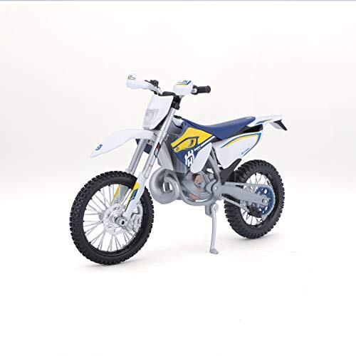 Maisto Husqvarna FE 501: Originalgetreues Motorradmodell 1:12, mit beweglichem Ständer, Federung und frei rollenden Rädern, 17 cm, blau-weiß (5-16921) von Bauer Spielwaren