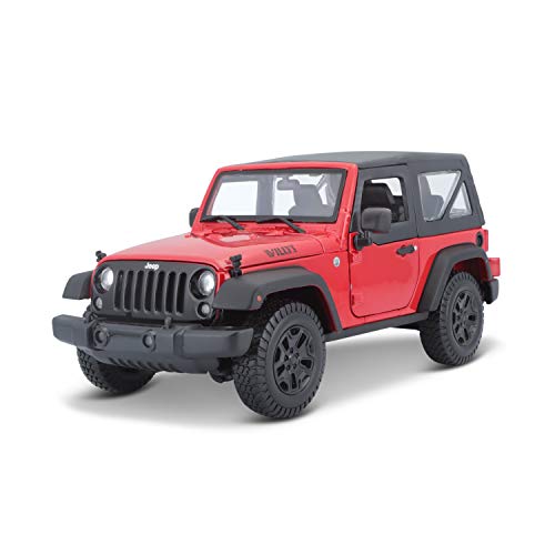 Maisto Jeep Wrangler 2014, Modellauto mit Federung, Maßstab 1:18, Türen und Motorhaube beweglich, Fertigmodell, lenkbar, 24 cm, rot (531676) von Bauer Spielwaren