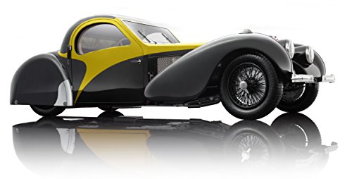 Bauer Exclusive Bugatti Type 57SC Atalante 1937: Originalgetreues, Hochwertiges Modellauto 1: 12 in limitierter Auflage, mit Türen und Motorhaube zum Öffnen, Fertigmodell, schwarz-gelb (7828-Z75Y) von Bauer Spielwaren