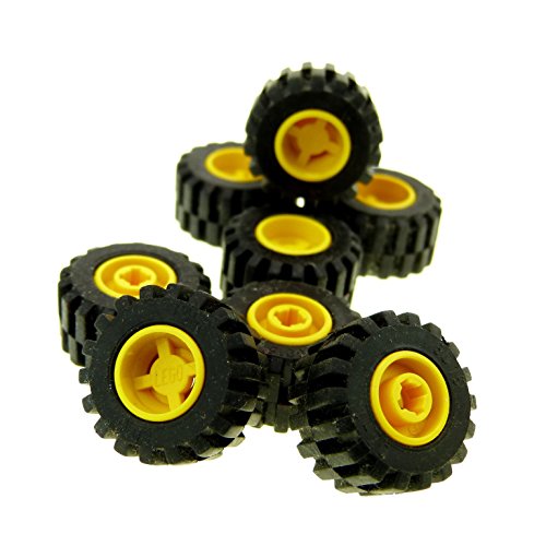 8 x Lego System Rad schwarz gelb 11mm D. x 12mm Reifen Felge Räder (6014b / 6015) 6014bc01 von Bausteine gebraucht