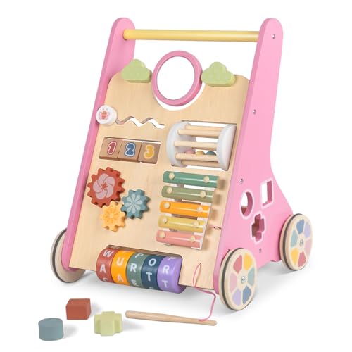Baby Walker mit Rädern, Holz Push Walker Spielzeug für Babys 6-12 Monate, Baby Mädchen Walking Activity Spielzeug für 1 Jahr alt von Bautia