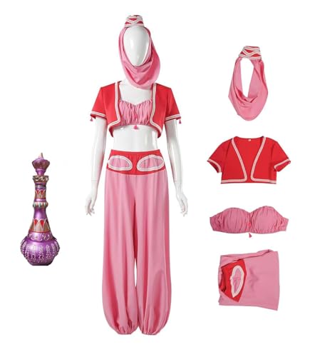 Bauxhie Adult Damen I Dream of Jeannie Cosplay Kostüm mit Flasche Full Set für Halloween (Rosa, M) von Bauxhie