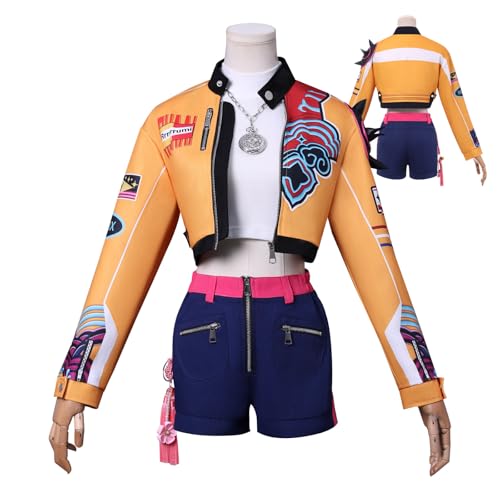 Bauxhie Anime Demon Hunters Kostüm Womens Rumi Cosplay Jacke Shorts Tops mit Zubehör Full Set für Halloween (Gelb, XXL) von Bauxhie