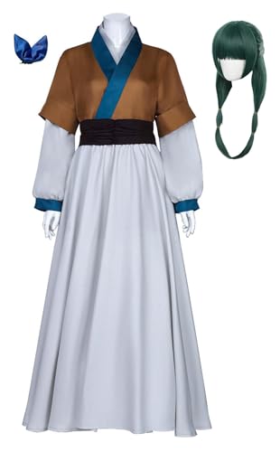 Bauxhie Anime The Apothecary Diaries Maomao Cosplay Kostüm Oberteile Rock Gürtel Halloween Uniform Anzug für Damen (Braun + Perücke, L) von Bauxhie