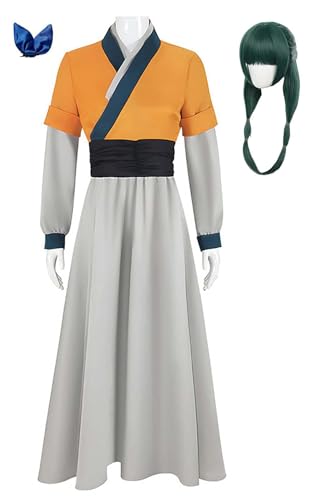 Bauxhie Anime The Apothecary Diaries Maomao Cosplay Kostüm Oberteile Rock Gürtel Halloween Uniform Anzug für Damen (Gelb + Perücke, M) von Bauxhie
