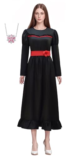 Bauxhie Annabelle Kostüm für Damen Weißes Kleid mit Taillenband Halskette Full Set für Halloween (Schwarz, M) von Bauxhie