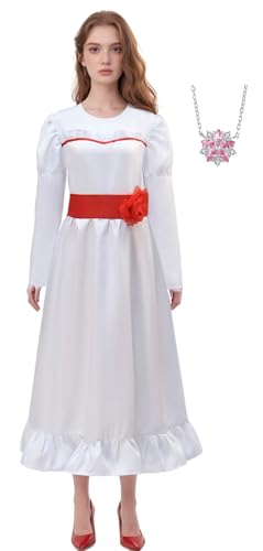 Bauxhie Annabelle Kostüm für Damen Weißes Kleid mit Taillenband Halskette Full Set für Halloween (Weiß, L) von Bauxhie
