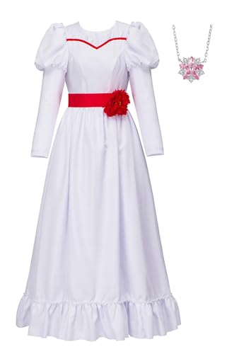 Bauxhie Annabelle Kostüm für Kinder Mädchen Annabelle Cosplay weißes Kleid mit Taille Halskette Anzug für Halloween (Weiß, 5-6 Jahre) von Bauxhie