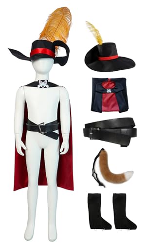 Bauxhie Cat in Boots Kostüm Puss Cosplay Umhang Mantel Hut Gürtel Halloween Outfits für Damen Herren (Stil 4, M) von Bauxhie