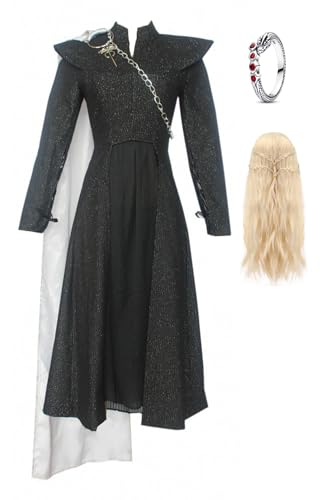 Bauxhie Damen Daenerys Targaryen Cosplay Kostüm Kleid mit Ring Daenerys Drachen Kampfanzug für Halloween (Weiß + Perücke, XXL) von Bauxhie